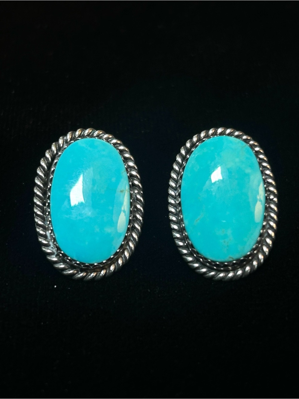 Southwestern Turquoise Oval Rope-Edge Stud Earrings - Blue